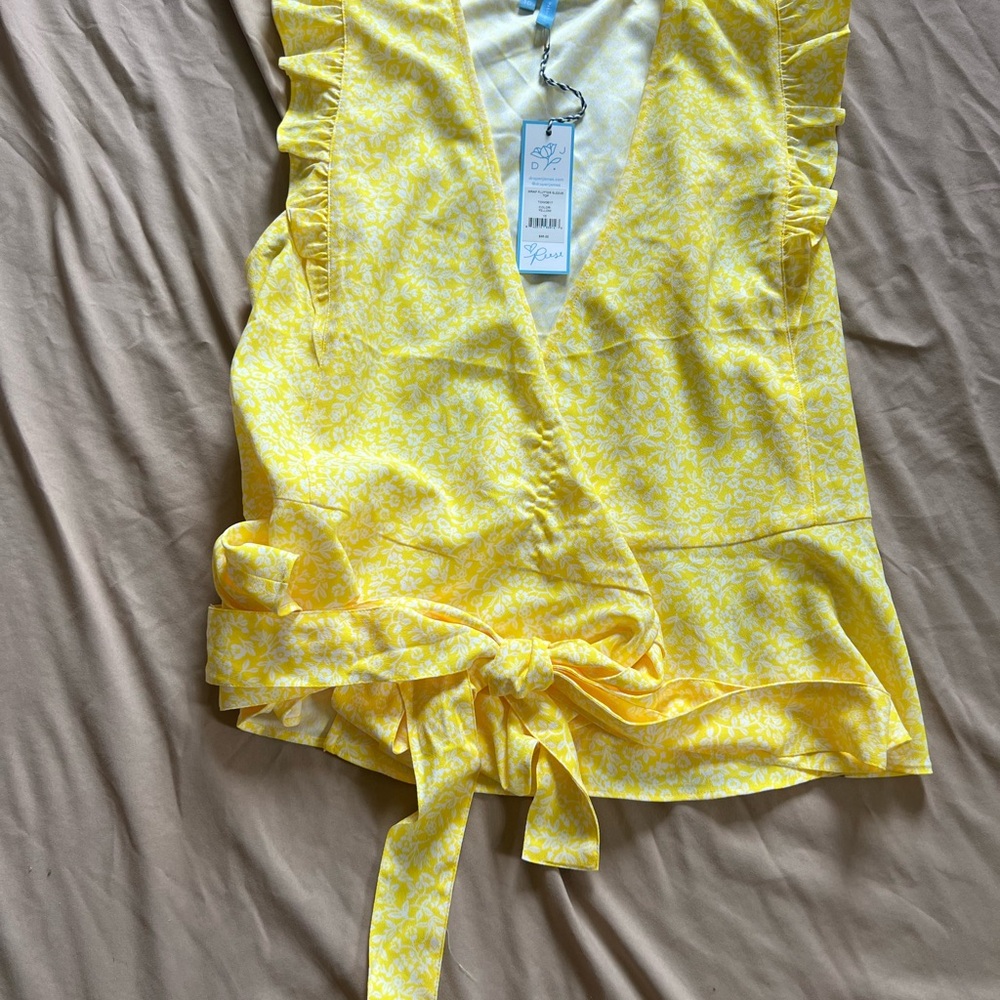 Draper James Yellow Floral Wrap Blouse